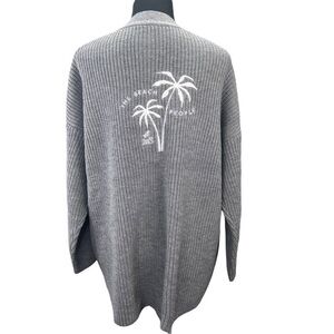 The Beach People Cardigan Sweater Cable Knit Gray Palm Tree M/L Oversize Beachly